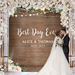 Lofaris Pink And White Floral Lights Wooden Wedding Backdrop