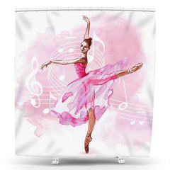Lofaris Pink Ballet Dancer Music Watercolor Shower Curtain