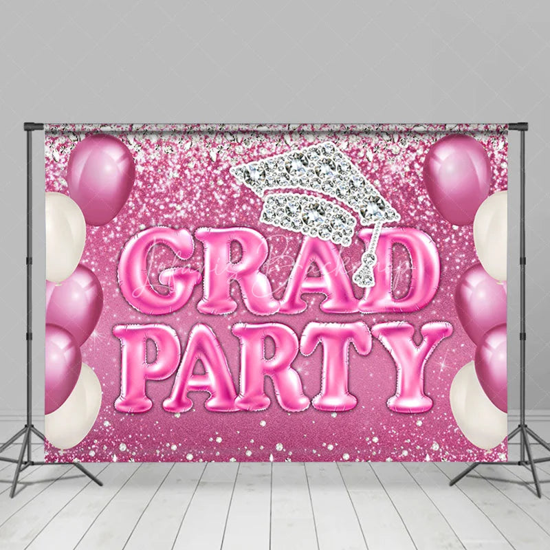 Lofaris Pink Ballons And Silver Diamonds Grad Party Backdrop