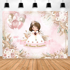 Lofaris Pink Balloon Floral Boho Baptism Backdrop For Girl