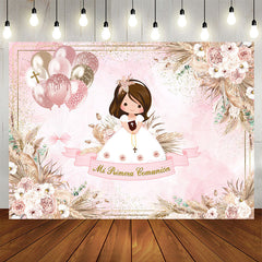 Lofaris Pink Balloon Floral Boho Baptism Backdrop For Girl