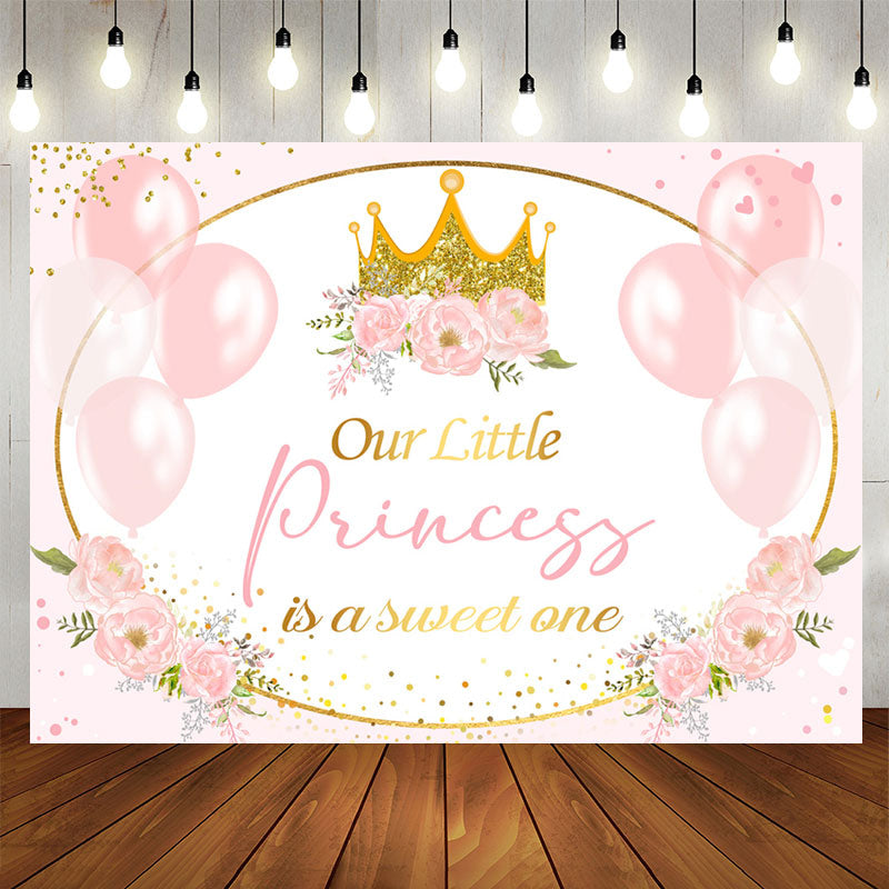 Lofaris Pink Balloon Floral Princess 1st Birthday Backdrop