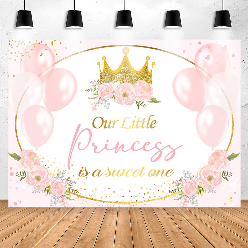 Lofaris Pink Balloon Floral Princess 1st Birthday Backdrop