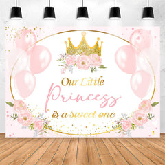 Lofaris Pink Balloon Floral Princess 1st Birthday Backdrop