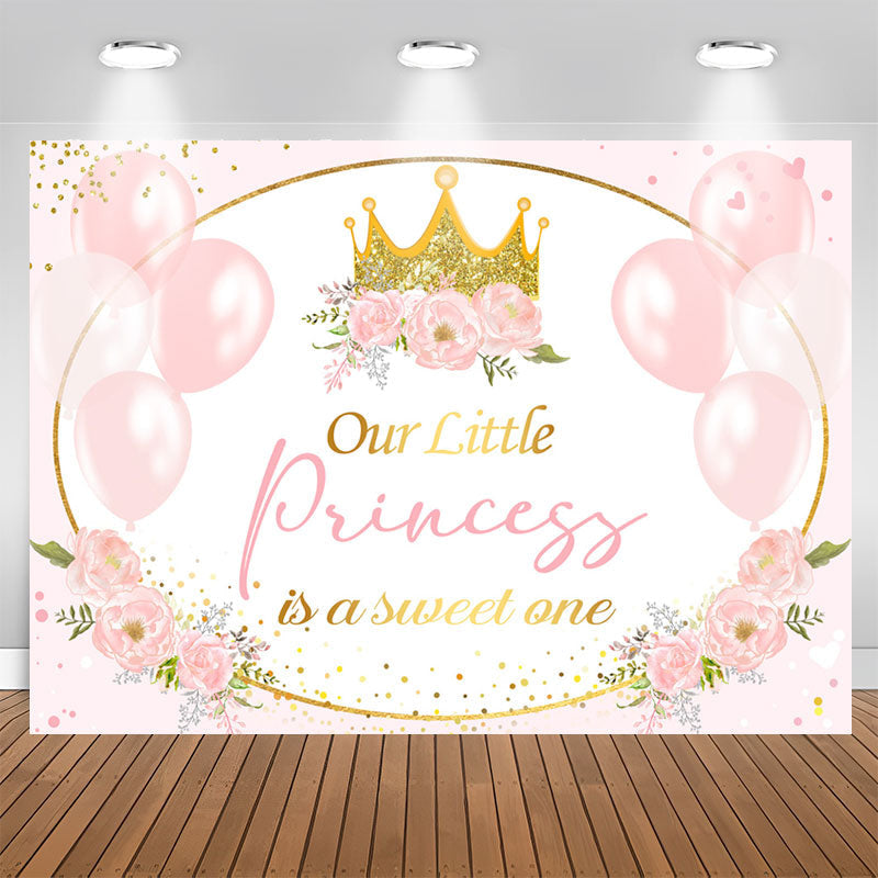 Lofaris Pink Balloon Floral Princess 1st Birthday Backdrop