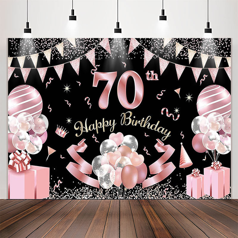 Lofaris Pink Balloon Glitter 70th Birthday Party Backdrop
