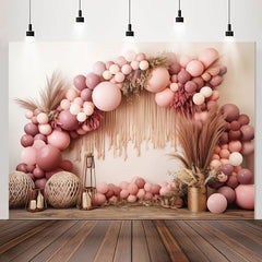 Lofaris Pink Balloons Arch Boho Girls Birthday Backdrop