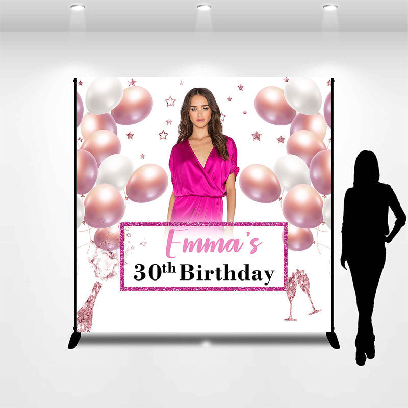 Lofaris Pink Balloons Custom Photo Birthday Backdrop for 30th