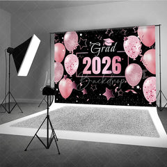Lofaris Pink Balloons Star Black Girls Graduation Backdrop