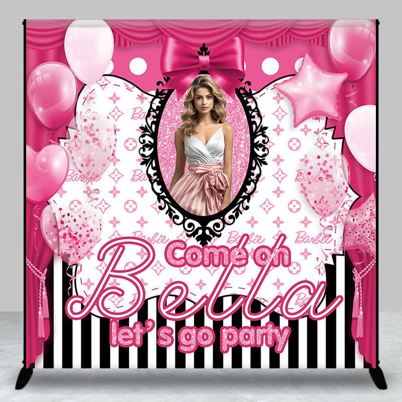 Lofaris Pink Balloons Stripes Custom Birthday Party Backdrop