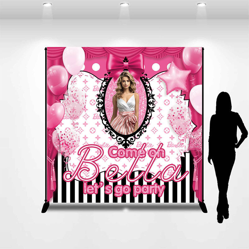 Lofaris Pink Balloons Stripes Custom Birthday Party Backdrop