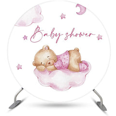 Lofaris Pink Bear Cloud Star Moon Round Baby Shower Backdrop