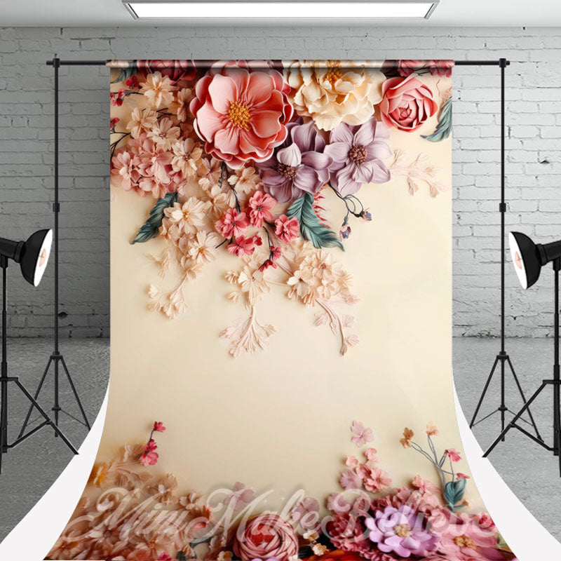 Lofaris Pink Biege Purple Flroal Wall Sweep Photo Backdrop