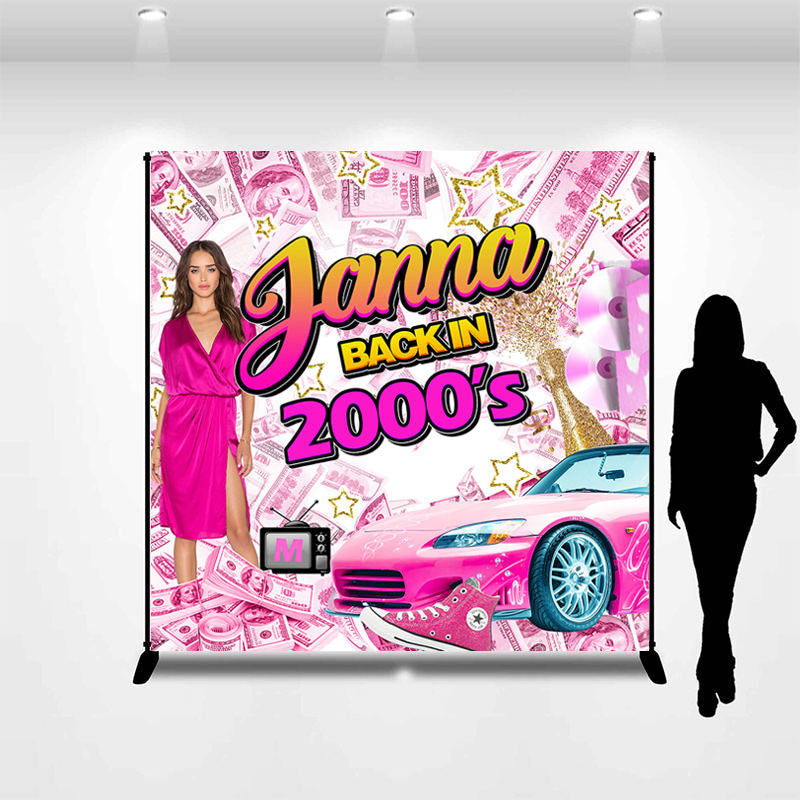 Lofaris Pink Bill Roadster Personalized Birthday Backdrop