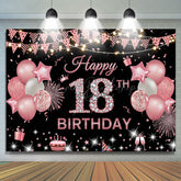 Lofaris Pink Black Glitter Balloon 18TH Birthday Backdrop