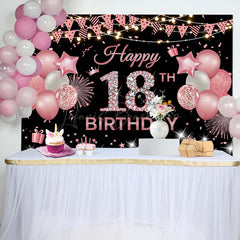Lofaris Pink Black Glitter Balloon 18TH Birthday Backdrop
