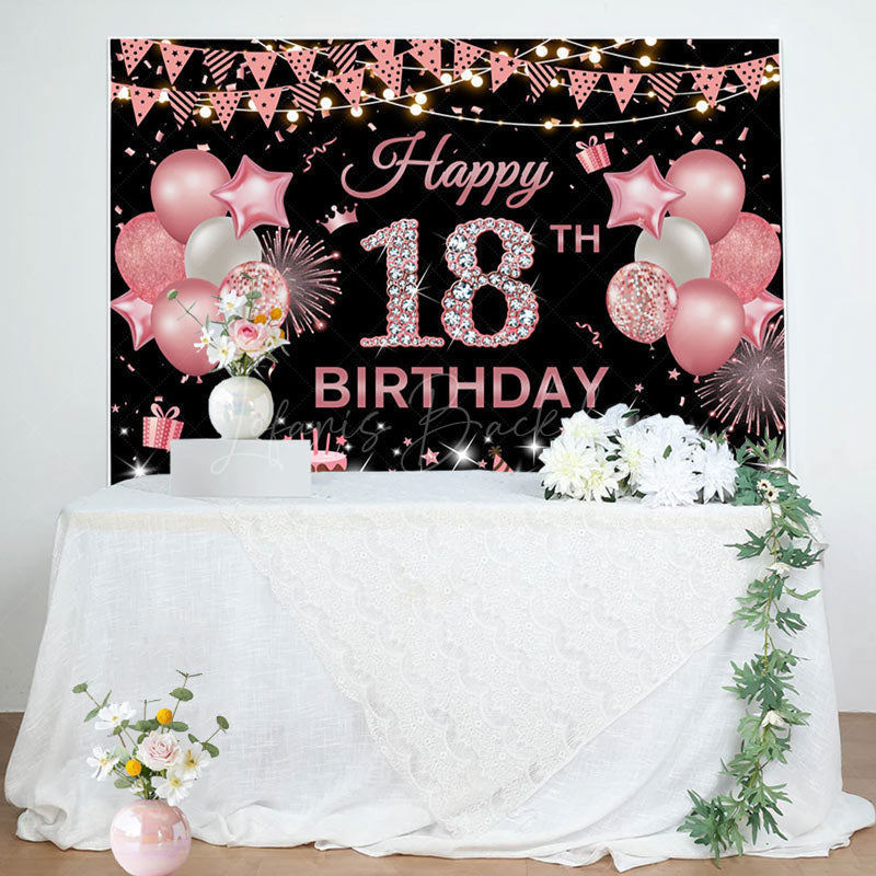 Lofaris Pink Black Glitter Balloon 18TH Birthday Backdrop