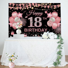 Lofaris Pink Black Glitter Balloon 18TH Birthday Backdrop