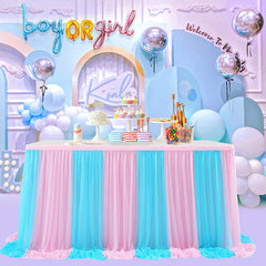 Lofaris Pink Blue Color Cross Tulle Banquet Table Skirt