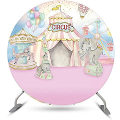 Lofaris Pink Blue Elepants Carousel Circus Round Backdrop
