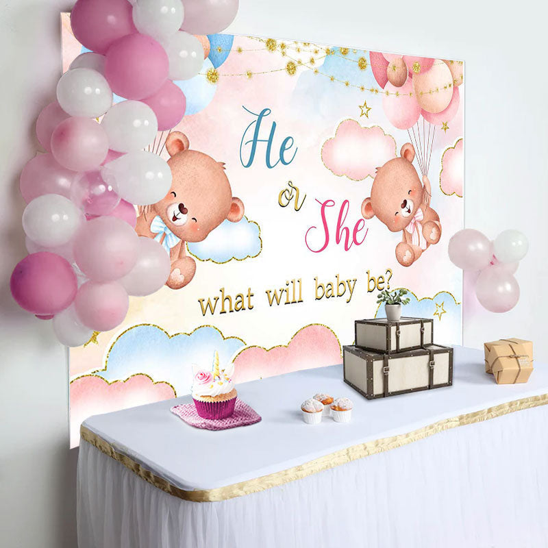 Lofaris Pink Blue Gold Clouds Bears Gender Reveal Backdrop