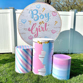 Lofaris Pink Blue Heart Balloon Gender Reveal Round Backdrop Kit