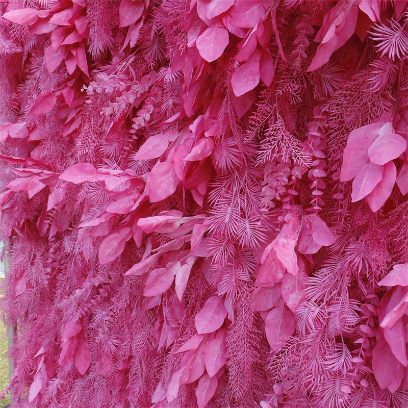 Lofaris Pink Boho Artificial Spruce Leaf Floral Wall Backdrop