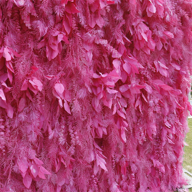 Lofaris Pink Boho Artificial Spruce Leaf Floral Wall Backdrop