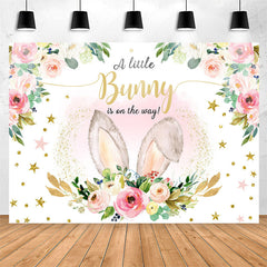 Lofaris Pink Bunny Floral Rabbit Ears Baby Shower Backdrop