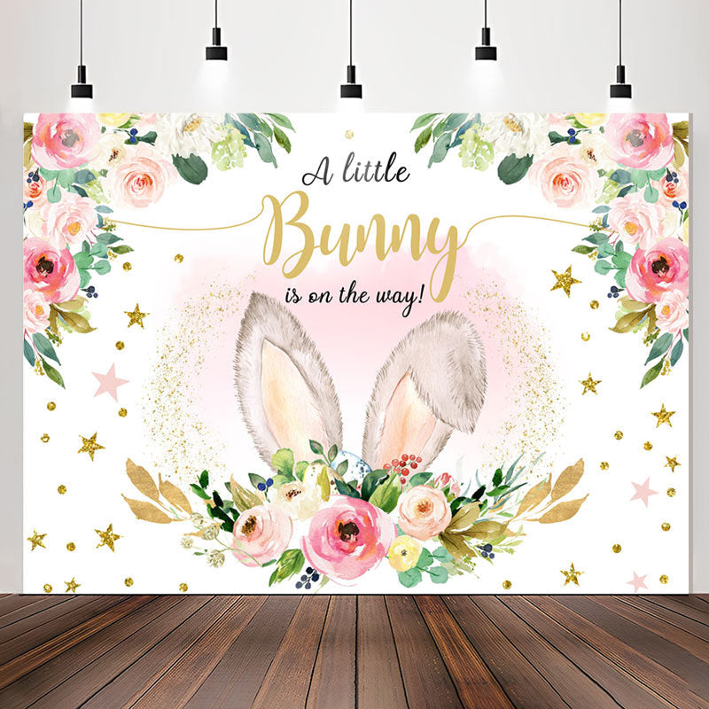 Lofaris Pink Bunny Floral Rabbit Ears Baby Shower Backdrop