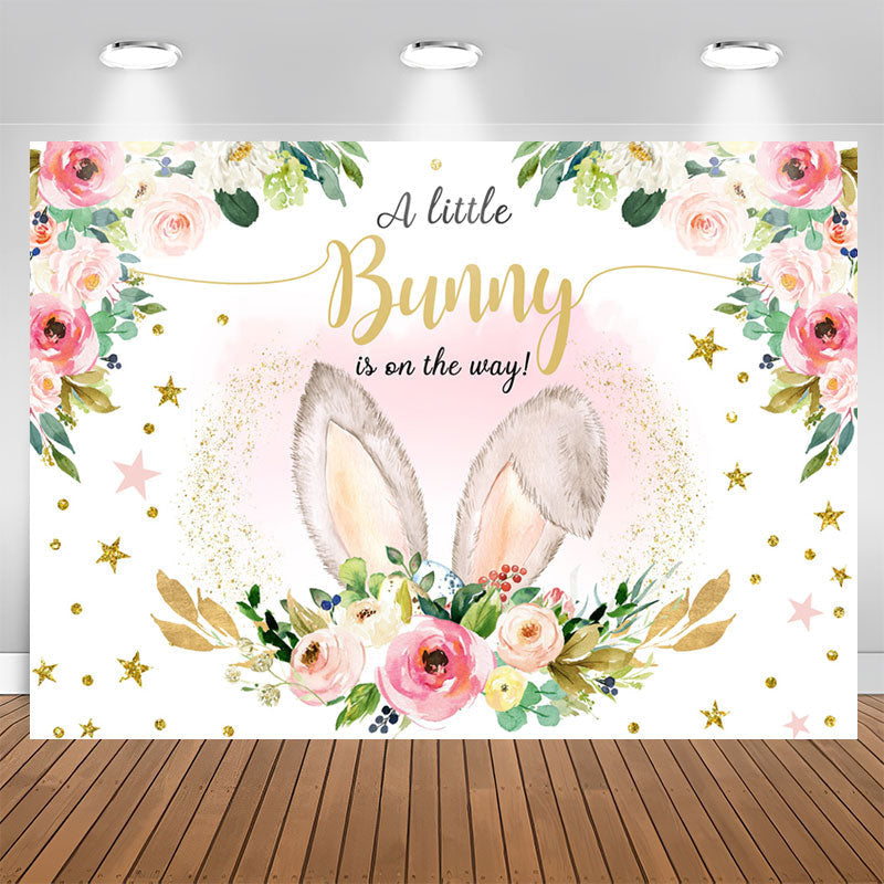 Lofaris Pink Bunny Floral Rabbit Ears Baby Shower Backdrop