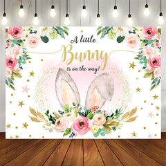 Lofaris Pink Bunny Floral Rabbit Ears Baby Shower Backdrop