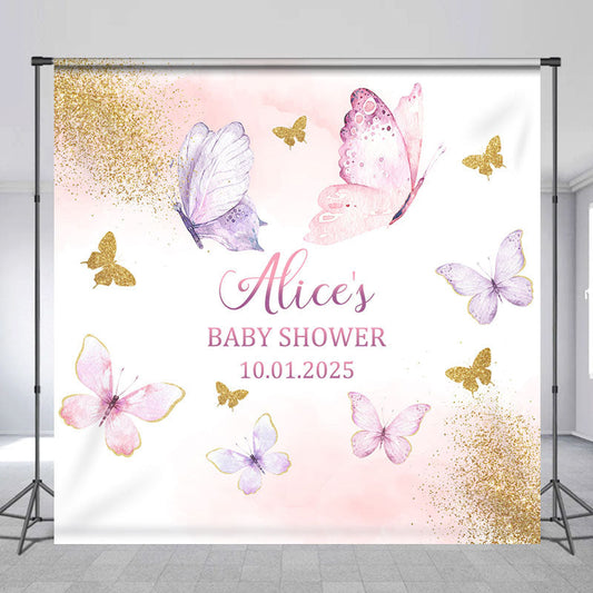 Lofaris Pink Butterfly Baby Shower Backdrop With Custom Name