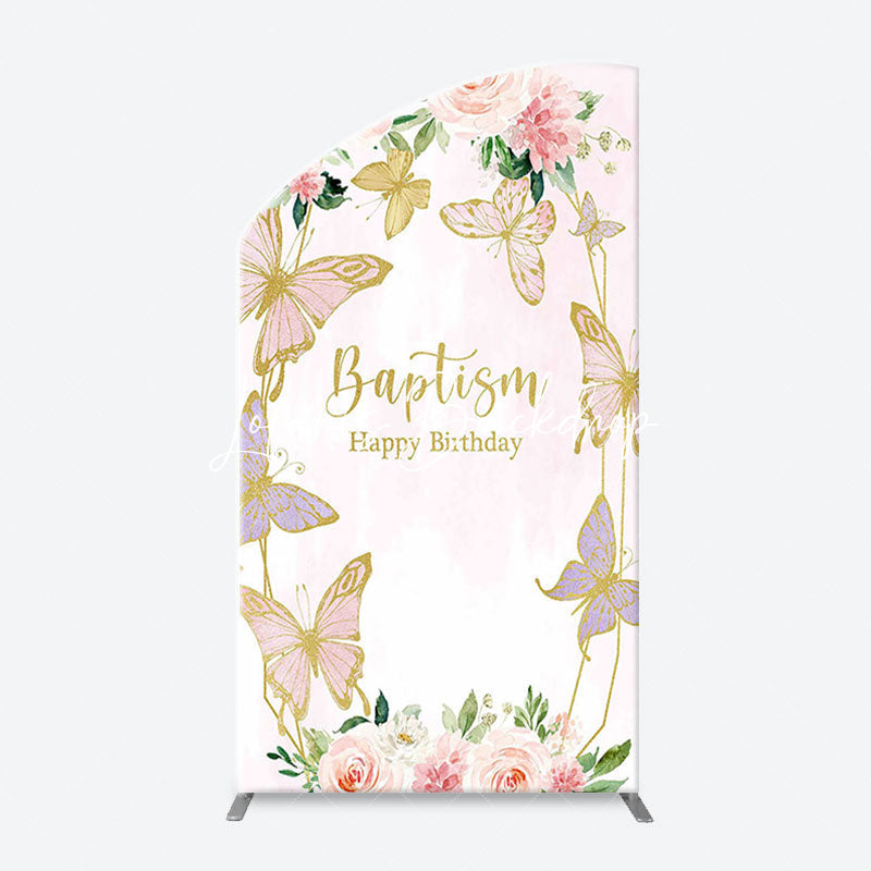 Lofaris Pink Butterfly Baptism Happy Birthday Arch Backdrop