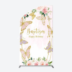 Lofaris Pink Butterfly Baptism Happy Birthday Arch Backdrop