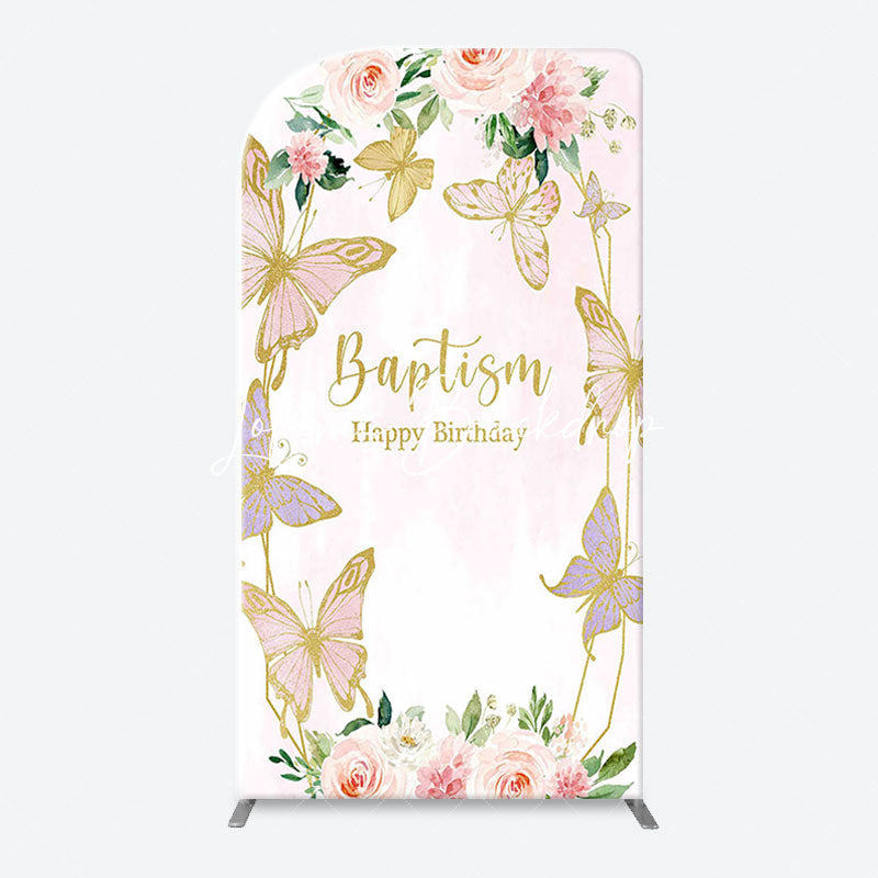 Lofaris Pink Butterfly Baptism Happy Birthday Arch Backdrop