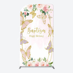 Lofaris Pink Butterfly Baptism Happy Birthday Arch Backdrop