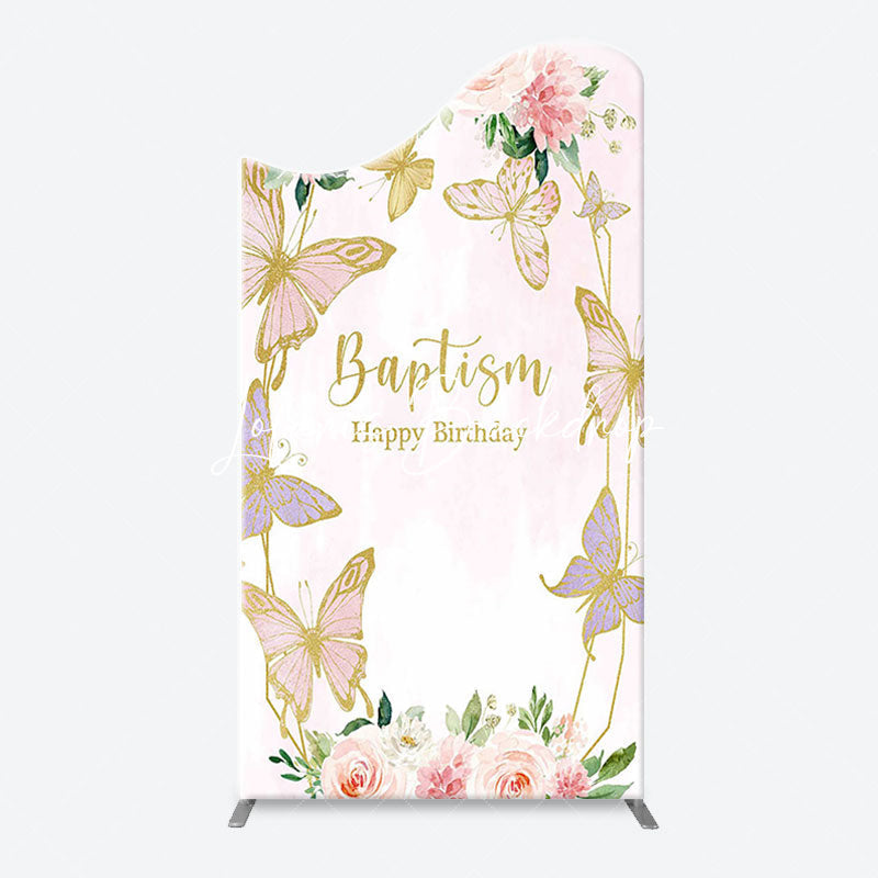 Lofaris Pink Butterfly Baptism Happy Birthday Arch Backdrop