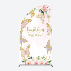 Lofaris Pink Butterfly Baptism Happy Birthday Arch Backdrop