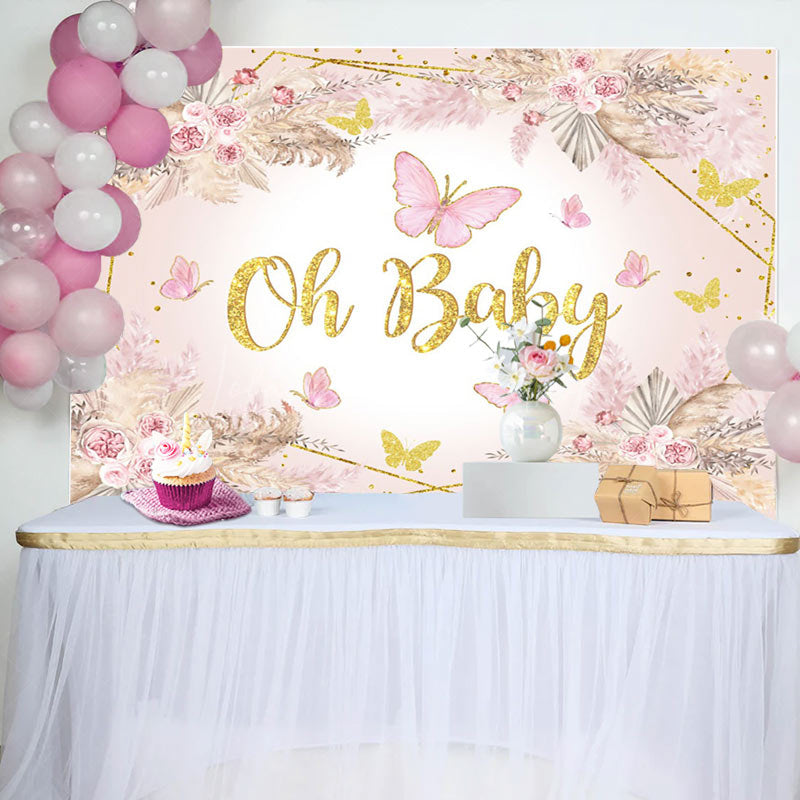 Lofaris Pink Butterfly Oh Baby Floral Shower Backdrop