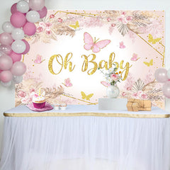 Lofaris Pink Butterfly Oh Baby Floral Shower Backdrop