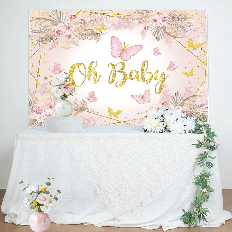 Lofaris Pink Butterfly Oh Baby Floral Shower Backdrop