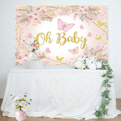 Lofaris Pink Butterfly Oh Baby Floral Shower Backdrop