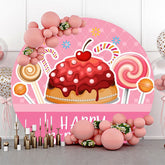 Lofaris Pink Cake Candyland Round Happy Birthday Backdrop