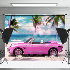 Lofaris Pink Car Blue Sky Beach Bokeh Photography Backdrop