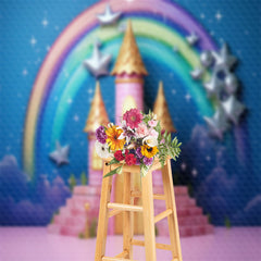 Lofaris Pink Castle Rainbow Birthday Cake Smash Backdrop