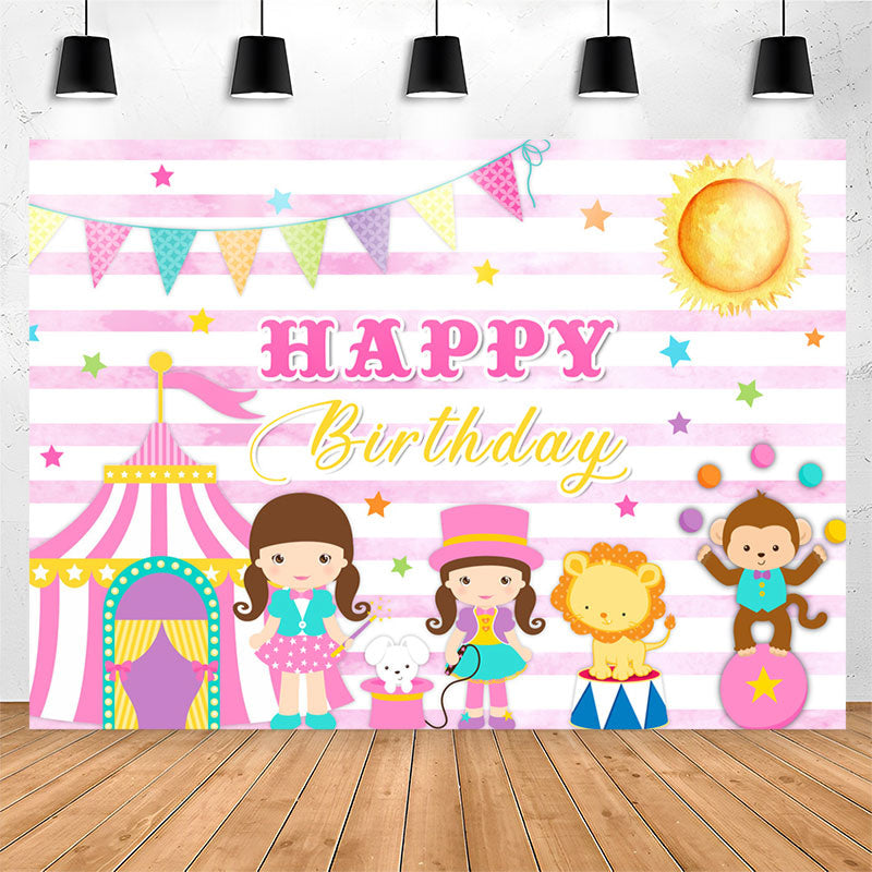Lofaris Pink Circus Wild Happy Birthday Backdrop For Girl