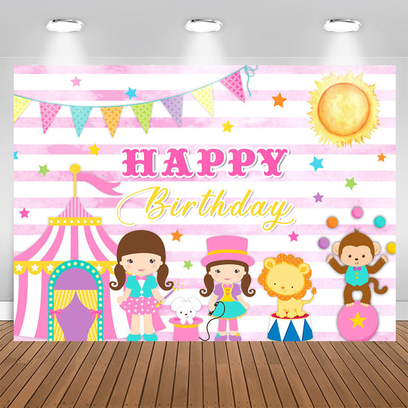 Lofaris Pink Circus Wild Happy Birthday Backdrop For Girl