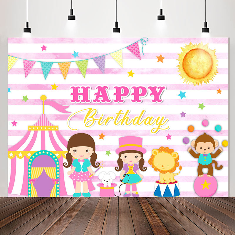 Lofaris Pink Circus Wild Happy Birthday Backdrop For Girl