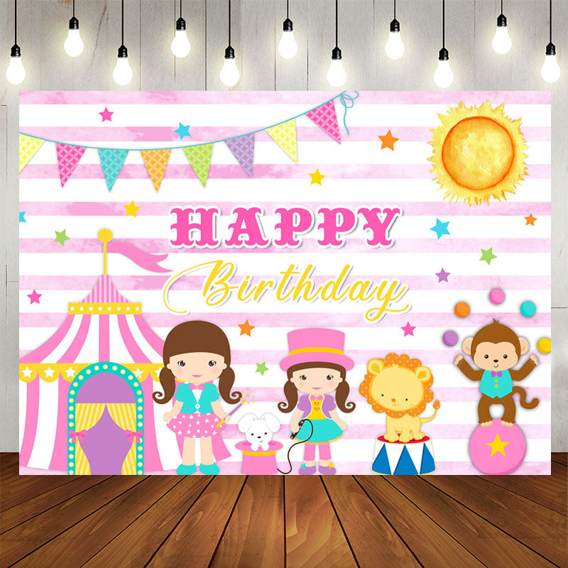 Lofaris Pink Circus Wild Happy Birthday Backdrop For Girl